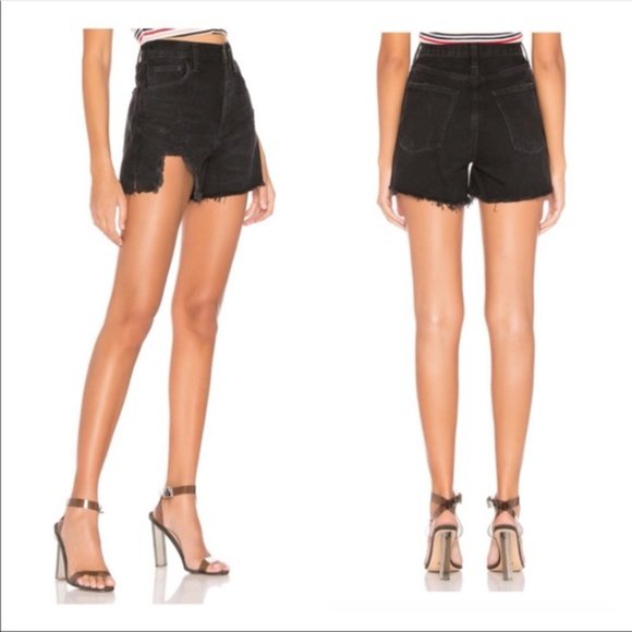Agolde Dee Seeker Shorts Black Distressed Denim High Rise 23 - Picture 2 of 6